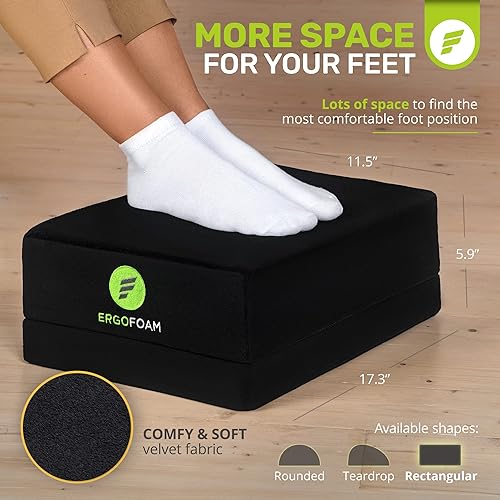 Miniatura 3 de ErgoFoam Reposapiés ajustable con parte superior plana, espuma resistente a la compresión de alta densidad, antideslizante, negro, moderno, oficina
