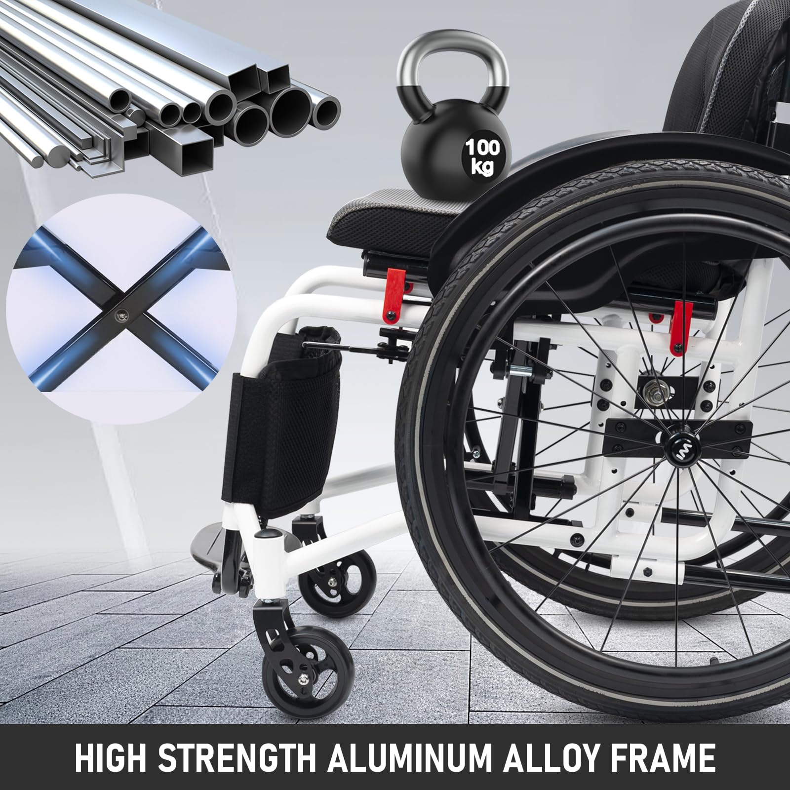 Silla de ruedas deportiva ultraligera, plegable, todo terreno, autopropulsada, manual con antivuelco, aleación de aluminio, ruedas traseras de 24 pulgadas, silla de ruedas de transporte