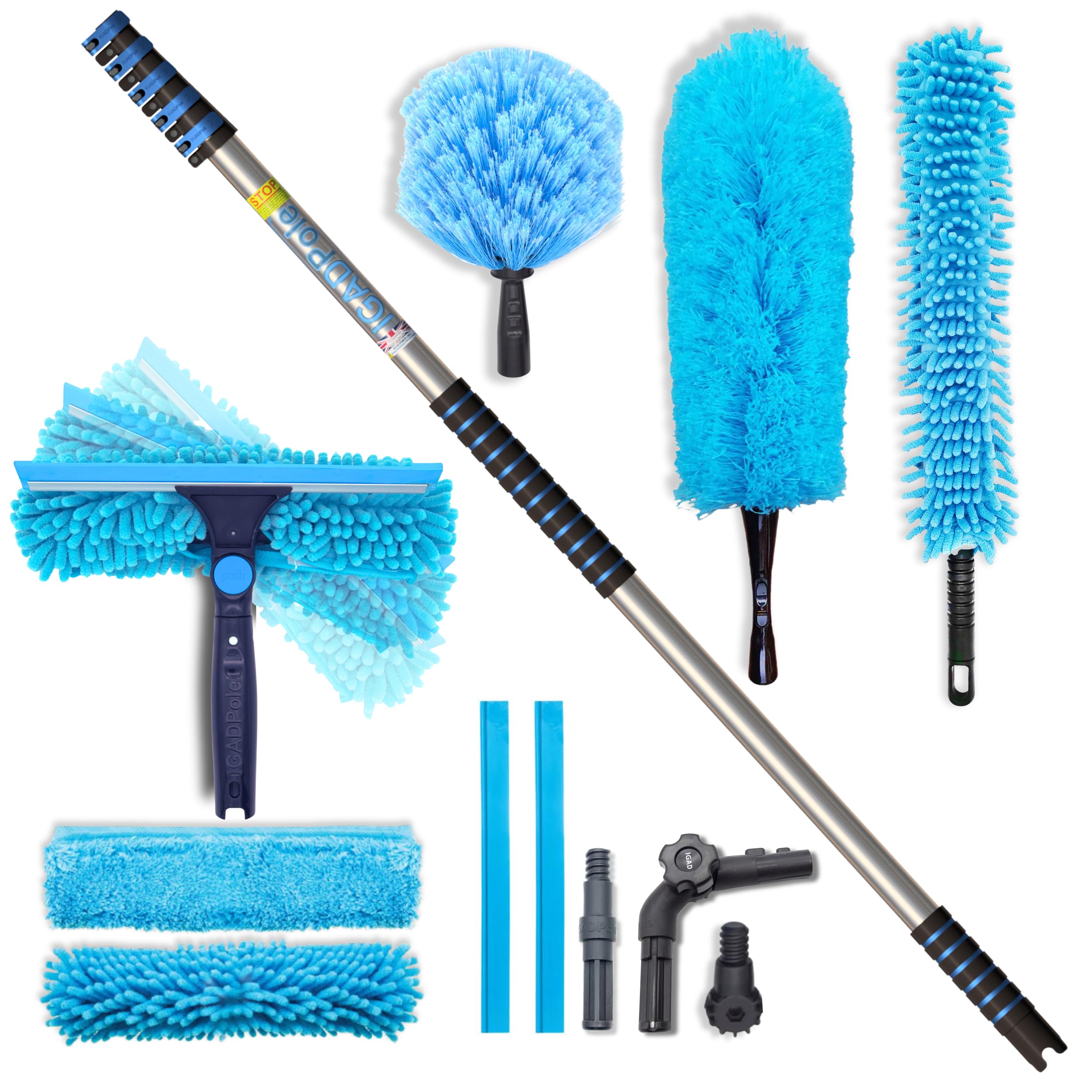 Igad White 20Ft All-In-One Window Washing & Dusting Kit By – Pivot Squeegee With 2 Washable Cloths, Cobweb Duster, Microfiber Feather Duster & Ceiling Fan Duster
