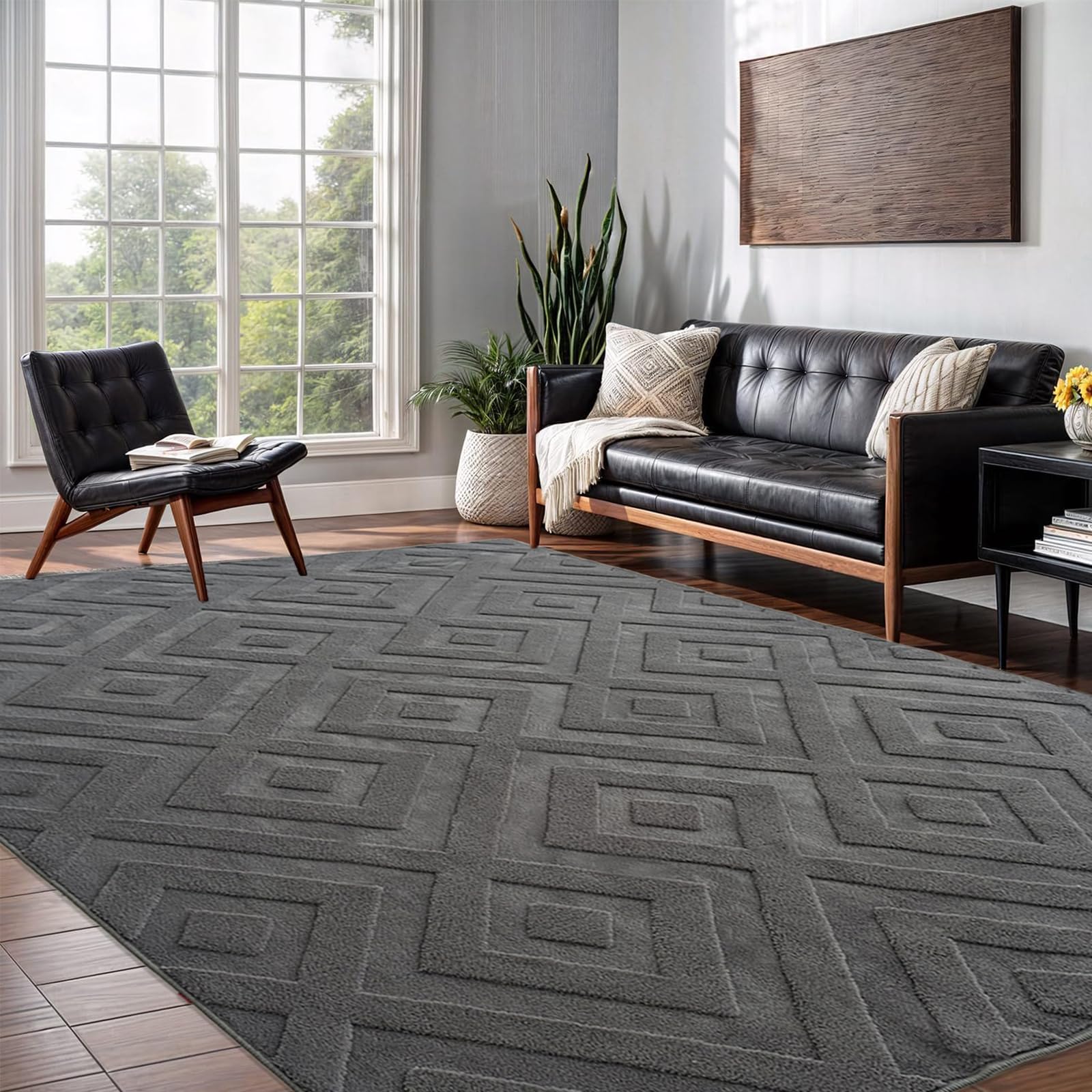 Tapis de salon géométrique lavable fini les taches et les glissades au salon