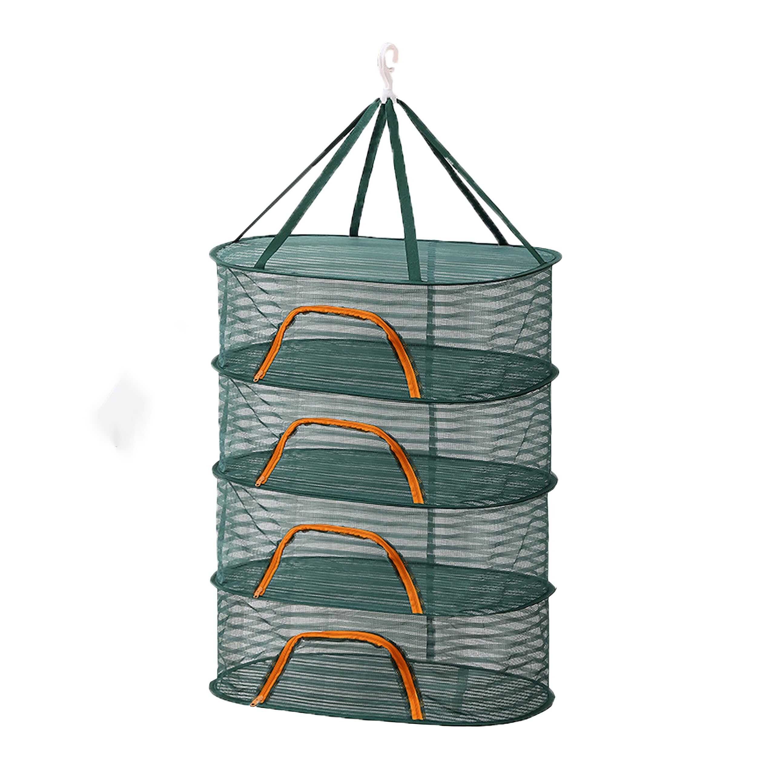 Relaxdays Foldable Drying Net, 4-Tier for Herbs, Fruit, Vegetables, Hanging Rack, Green/Orange