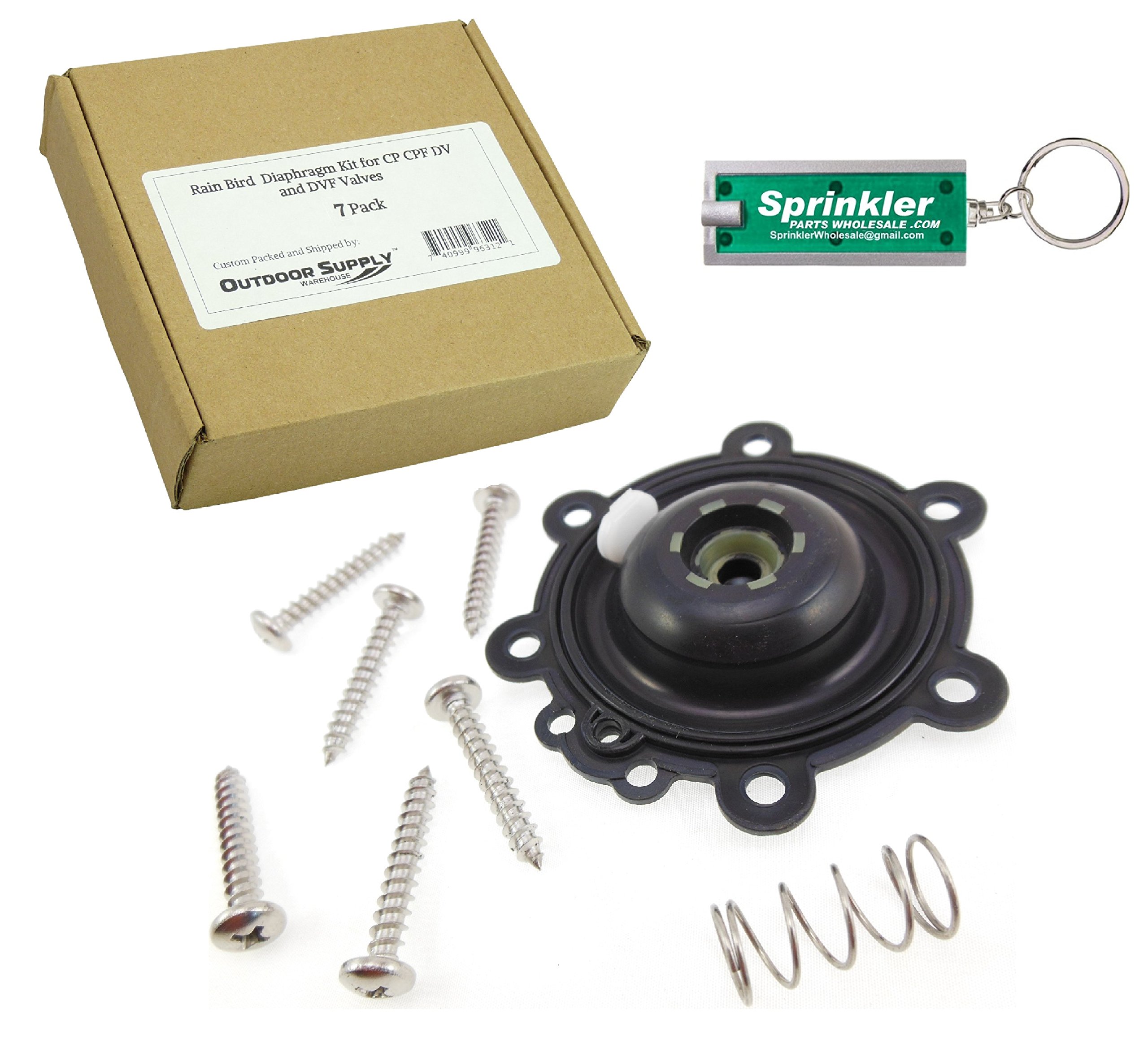 Rain BirdDiaphragm Repair Kit for CP CPF DAS DV and DVF Valves 3/4" & 1" with a Free SprinklerPartsWholesale Flashlight Keychain DRK-CP B6048 210746-03 21074603 170817 (2)