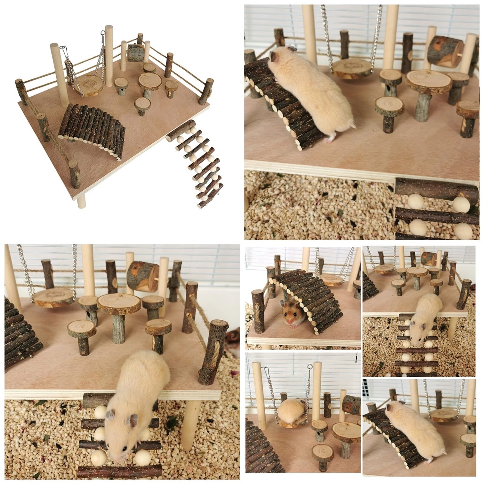 Los juguetes de madera para hámster están diseñados para soportar la masticación y proporcionar un disfrute duradero. Plataforma de entretenimiento de hábitat con escalera con escalera