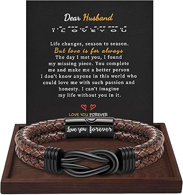 Gifts for Men Leather Bracelet Brown Braided Forever I Love You Gifts for Him Infinity Cuff Bracelets Birthday Gifts for Boyfriend Son Grandson Husband Dad Mens Fathers Day Gift