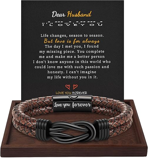 Gifts for Men Leather Bracelet Brown Braided Forever I Love You Gifts for Him Infinity Cuff Bracelets Birthday Gifts for Boyfriend Son Grandson Husband Dad Mens Fathers Day Gift