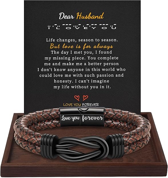 Gifts for Men Leather Bracelet Brown Braided Forever I Love You Gifts for Him Infinity Cuff Bracelets Birthday Gifts for Boyfriend Son Grandson Husband Dad Mens Fathers Day Gift