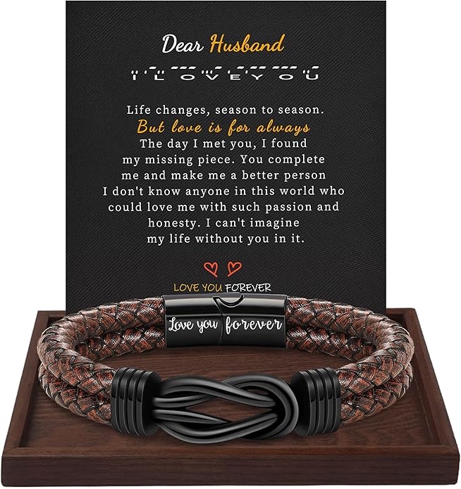 Gifts for Men Leather Bracelet Brown Braided Forever I Love You Gifts for Him Infinity Cuff Bracelets Birthday Gifts for Boyfriend Son Grandson Husband Dad Mens Fathers Day Gift