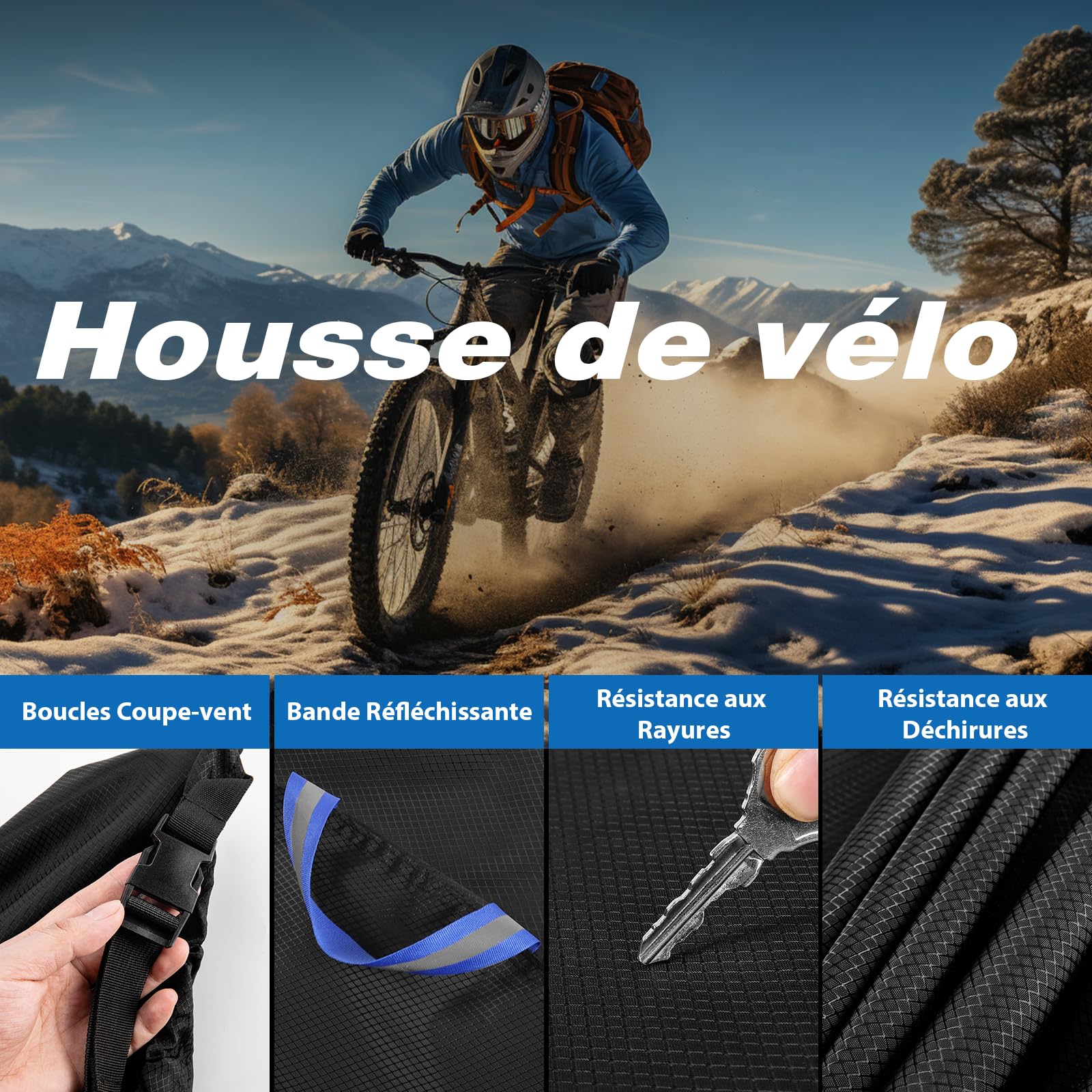 Housse de Vélo pour Transport 2 Vélos - Wemjaly Revêtement PU 900D Bache Velo Exterieur, Imperméable et Robuste, avec Cordon élastique de 6M, Housse Velo Compatible avec les Porte-Vélos de Voiture - 5