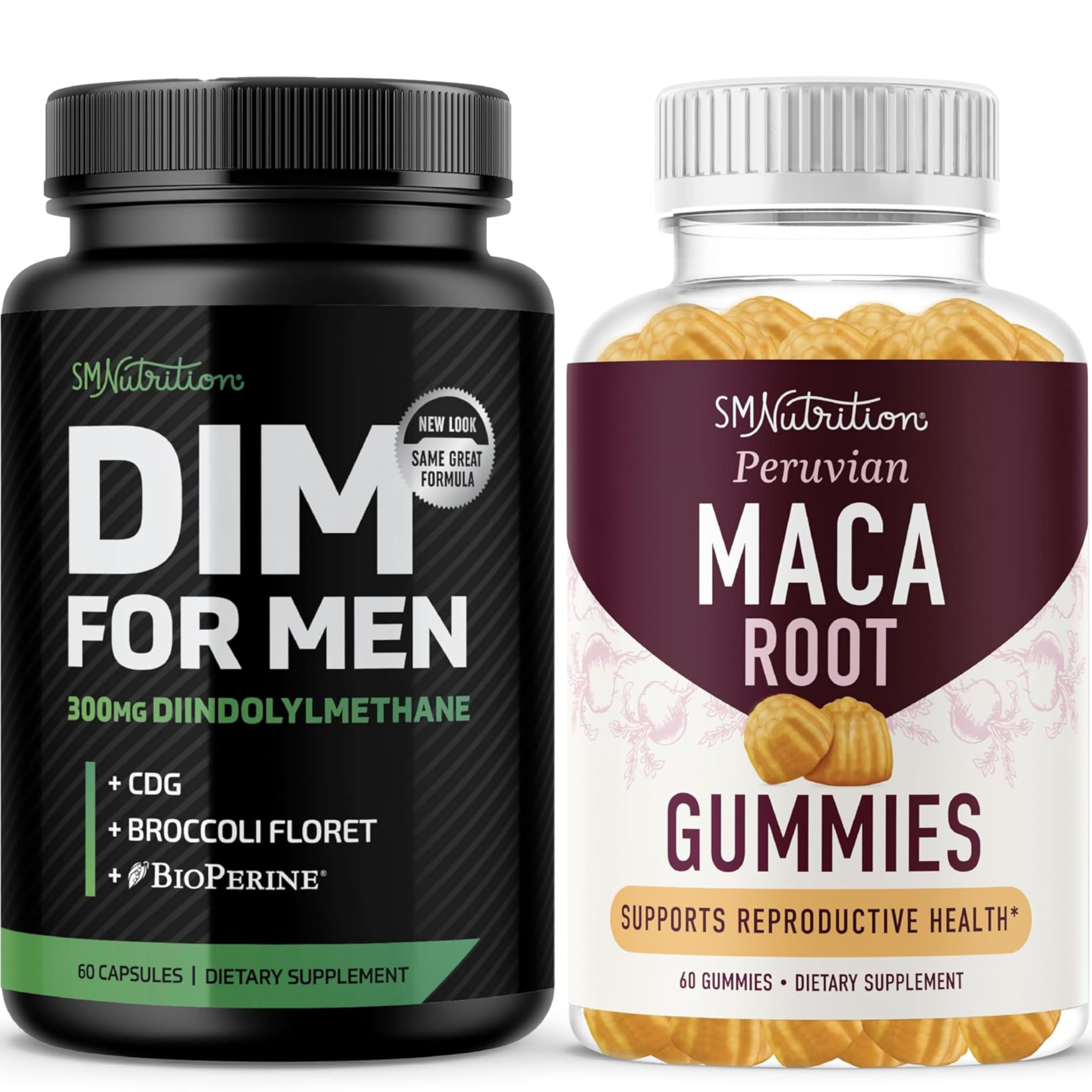 SMNutrition Maca Root Gummies & 300mg DIM Supplement for Men for Testosterone and Performance Support | Invigorating Maca Gummies Complex (30 Servings) with DIM Complex for Men (60 Servings)