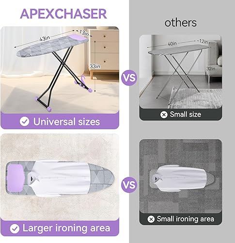 Miniatura 2 de APEXCHASER Tabla de planchar con soporte para planchar, tabla de hierro compacta y ahorradora de espacio, cubierta extragruesa, altura ajustable
