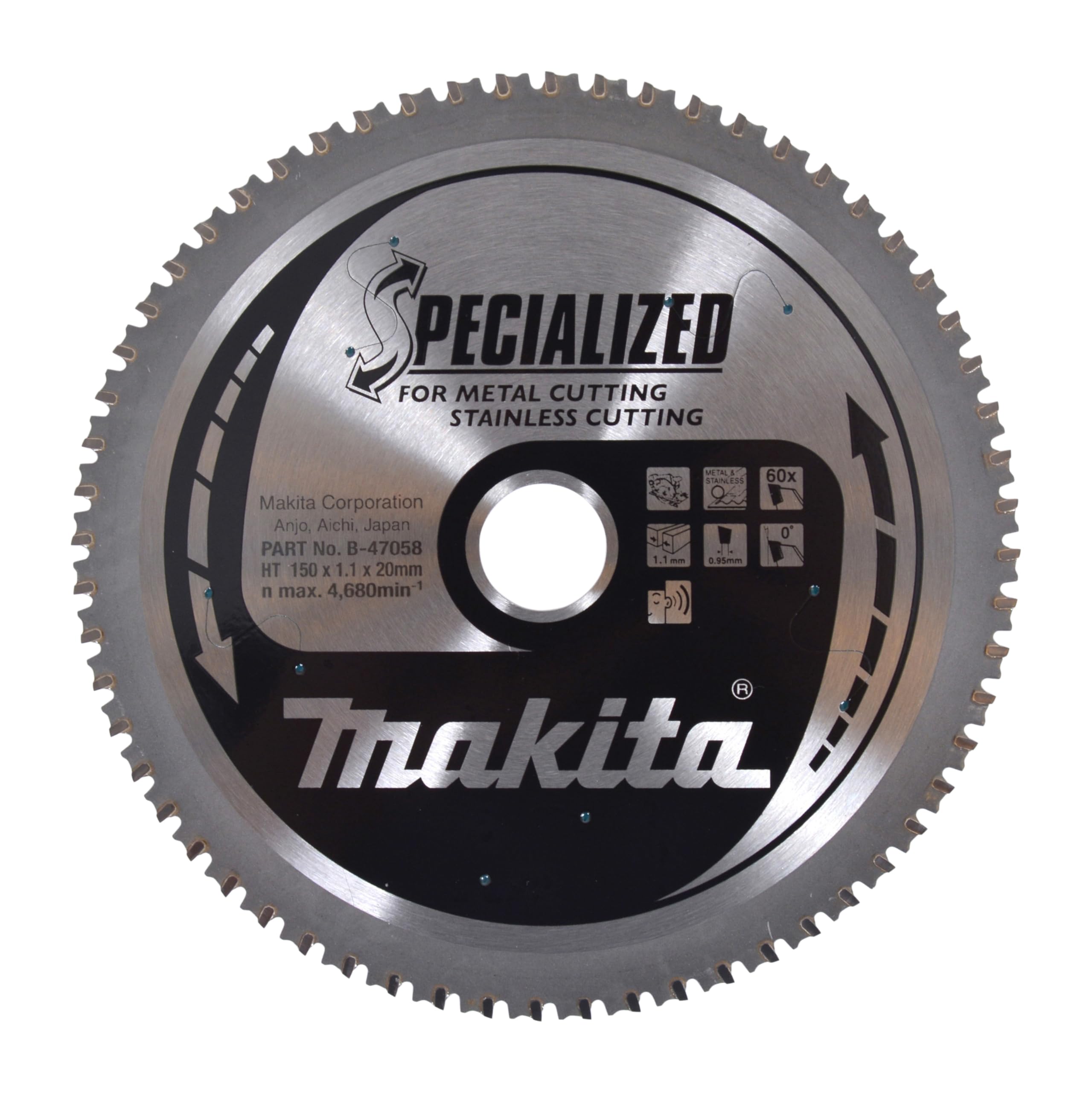Makita B-47058 Lama Sega Circolare T.C.T. 150x20mm 60T Metallo Acciaio