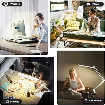 SKYLEO Desk Lamp LED Slim Base, Adjustable Swing Arm Desk Light, White