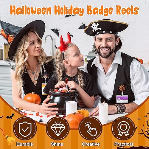 Miniatura 4 de Zeyune Carrete de insignia de Halloween, 28 unidades, para enfermeras, telaraña, calabaza, vacaciones, carretes retráctiles para Halloween,