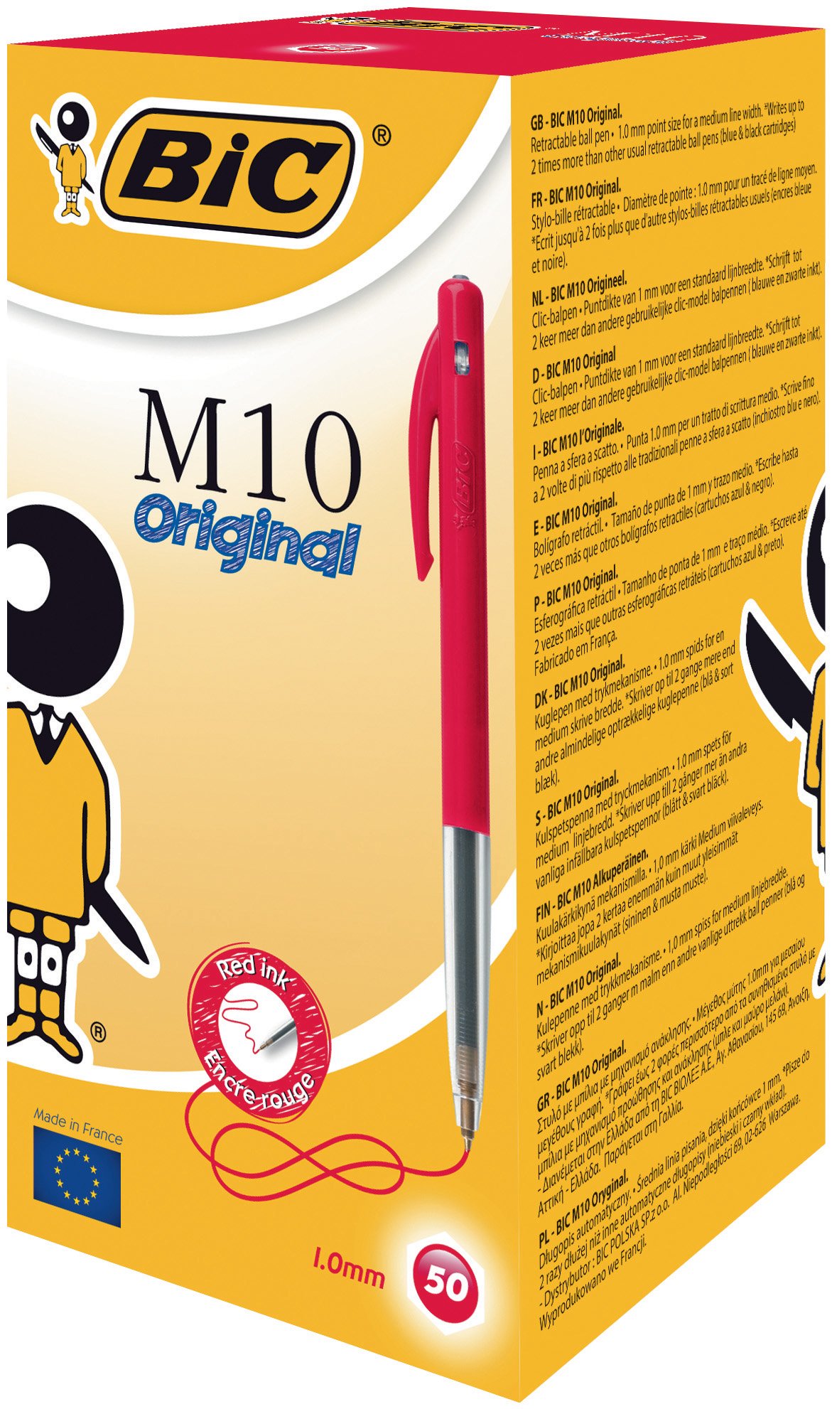 BIC lot de 50 stylos à bille rétractable bIC m10 ®, 0,4 mm (rouge)