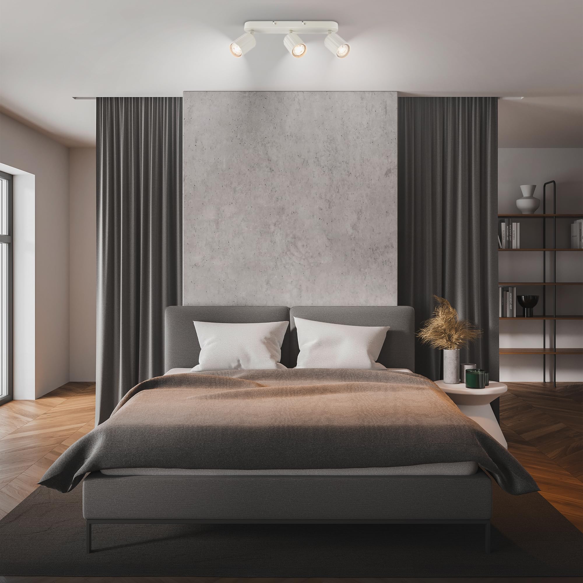 BRILONER - Plafonnier avec cannelures, orientable, GU10, max. 9 W, spot de plafond, lustre, luminaire plafonnier, salon, lumière plafond, chambre, lampe plafond, 32,5 cm, blanc cassé
