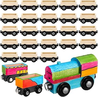 Lenwen 26 Pcs Unpainted Magnetic Wooden Trains Cars Unfinished Party Favors Wood Train Set for Birthday Party Supplies Paint Project Craft DIY Decorations(Load Style)