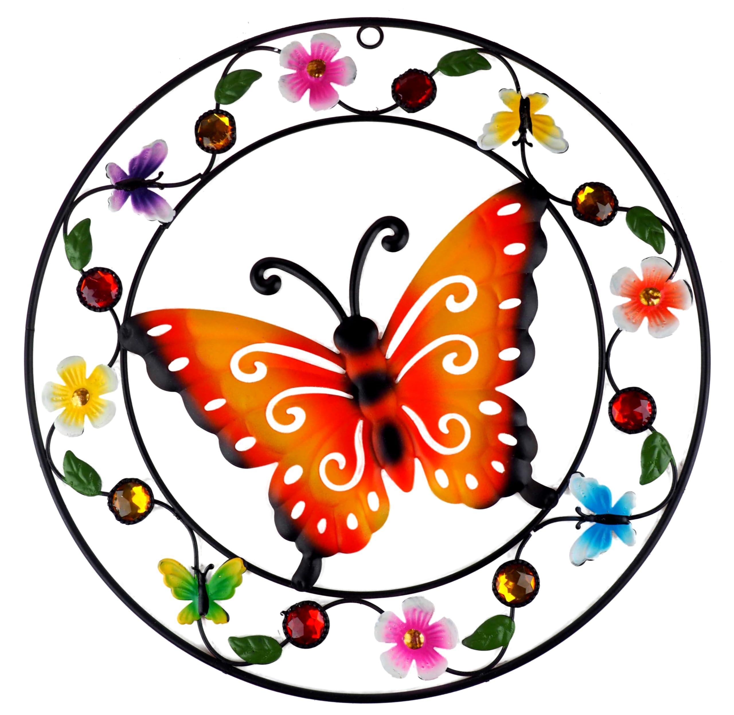 Large 35cm Butterfly Round Wall Plaque Garden Metal Decoration
