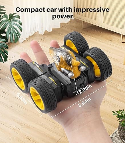 Miniatura 6 de Camión de dinosaurio a control remoto, auto a control remoto para niños de 4 a 7 años con demostración de una tecla, rotación de 360, 4WD, todo