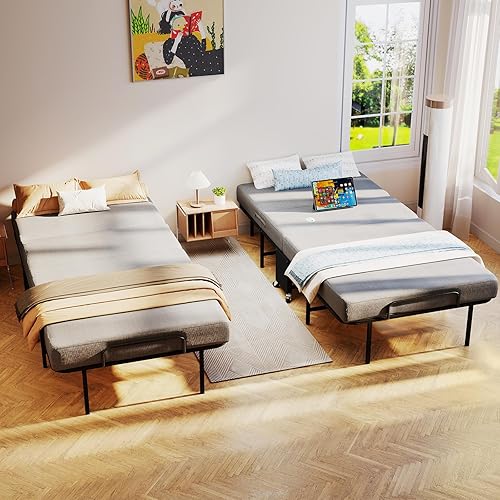 Miniatura 9 de SADENICEL Cama plegable con colchón para adultos, tamaño individual, cama plegable portátil con ruedas, colchón de espuma viscoelástica y marco