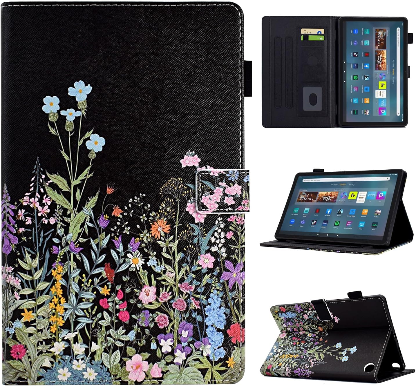 for Kindle Fire Max 11 Case (13th Generation, 2023 Release), PU Leather Folio Folding Stand Cover Case for Fire 11 Tablet with Auto Wake/Sleep, Flowers