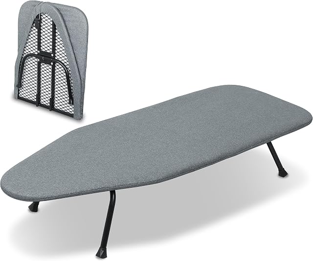 Metal Mesh Panel Tabletop Ironing Board | Foldable Iron Board | Heavy Duty Small Iron Board with Heat Resistant Cover and 100% Cotton 8mm Thicken Pad | 31.5"x11.8"x6.2"