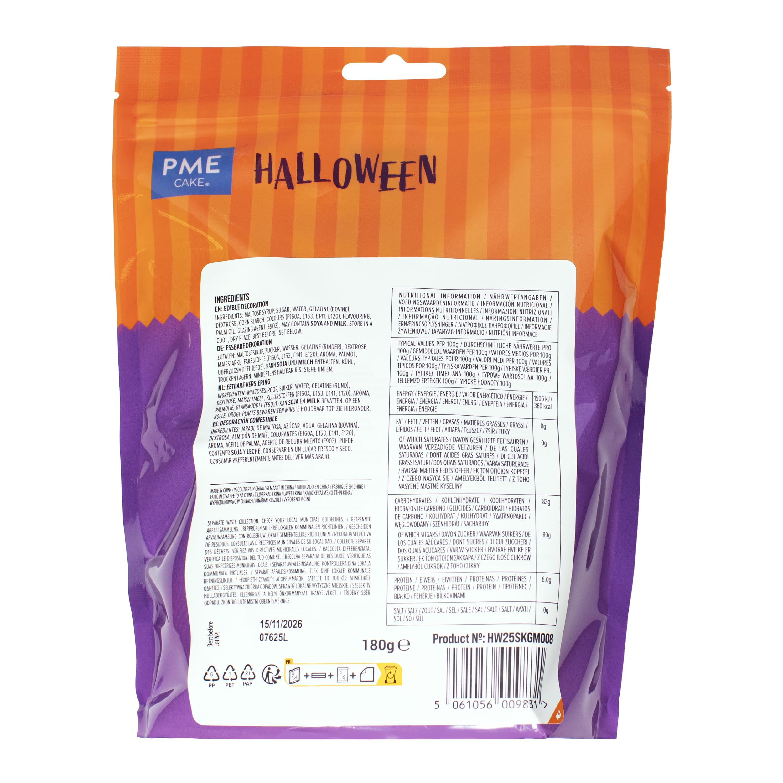 Topper de Malvavisco para Pasteles de Halloween – Set de 12 Calabazas (180g)