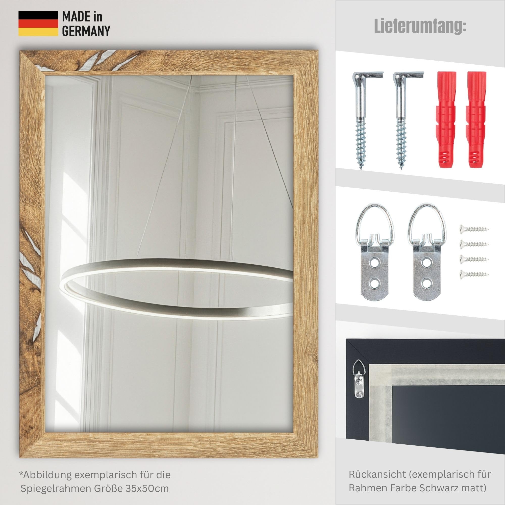 CLAMARO Specchio da parete "VISION" 75x140 cm, specchio a figura intera | Legno di quercia invecchiato | Specchio moderno angolare con cornice in MDF, incl. supporto in metallo e materiale di