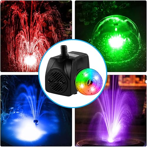 Miniatura 7 de Bomba sumergible de fuente de estanque de 15 W 800LH con luces LED, bomba de agua ultra silenciosa, bombas de fuente de estanque para estanques