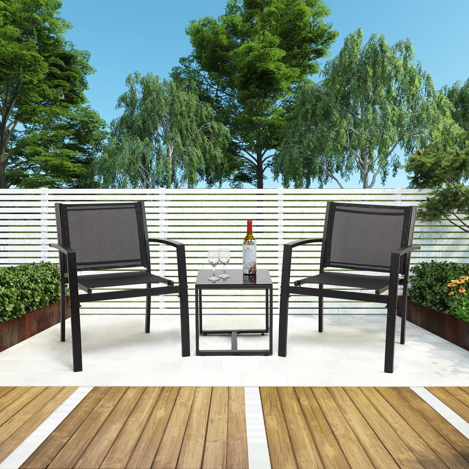 IntimaTe WM Heart meble ogrodowe, zestaw 3-częściowy, zestaw mebli ogrodowych do ogrodu i na balkon, zestaw ogrodowy z trzema krzesłami i szklanym stołem (trzyczęściowy zestaw) HWTZ01