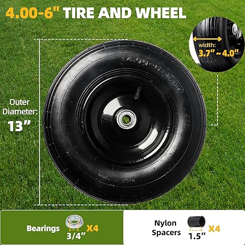 Miniatura 8 de AR-PRO Paquete de 2 neumáticos y ruedas de 2.802.50-4 pulgadas, repuesto de neumáticos y ruedas de 8 pulgadas con rodamientos de 34 pulgadas y cubo