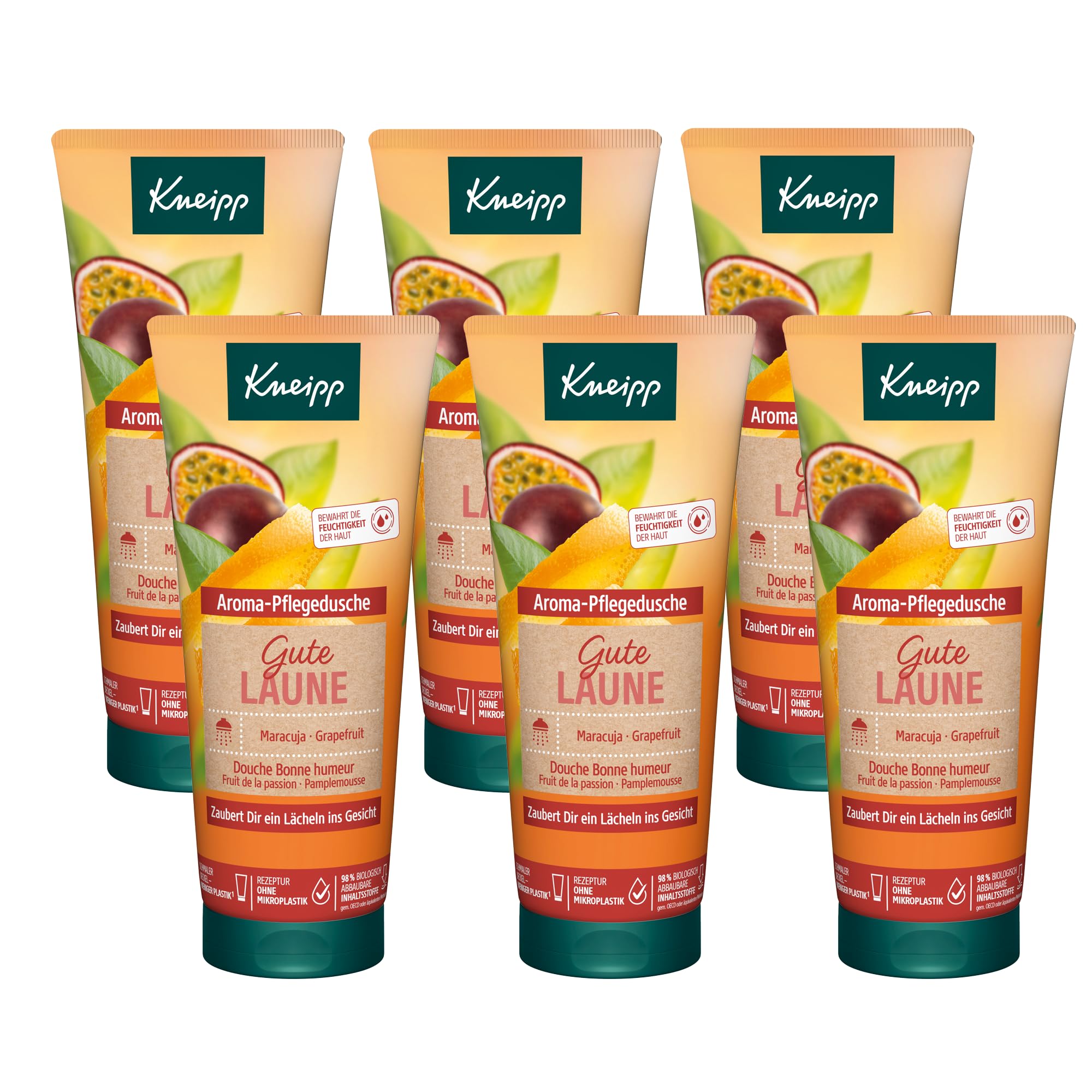Kneipp Aroma-Pflegedusche Gute Laune - mit natürlichen Ölen aus Maracuja und Grapefruit - Multipack 6 x 200ml