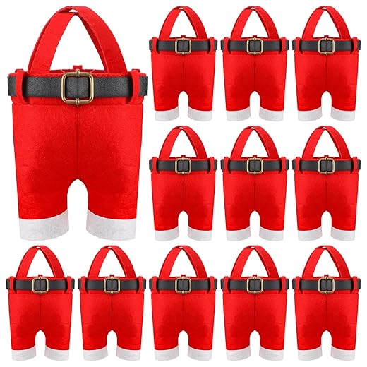 Jetec 12 Pieces Christmas Candy Bag Elf Pants Christmas Bag Felt Elf Boots Christmas Gift Bag Satan Pants Handbags for Boy Girl Holiday Xmas Party Favor Decoration, 7.28 x 4.53 x 1.97 Inch (Elegant)