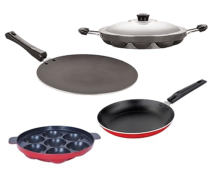 Nirlon Scratch Resistance 4 Piece Non-Stick Aluminium Kitchen Cooking Combo Essential Item Set Ofer, CT12_TP_AP(7)_AP(12)
