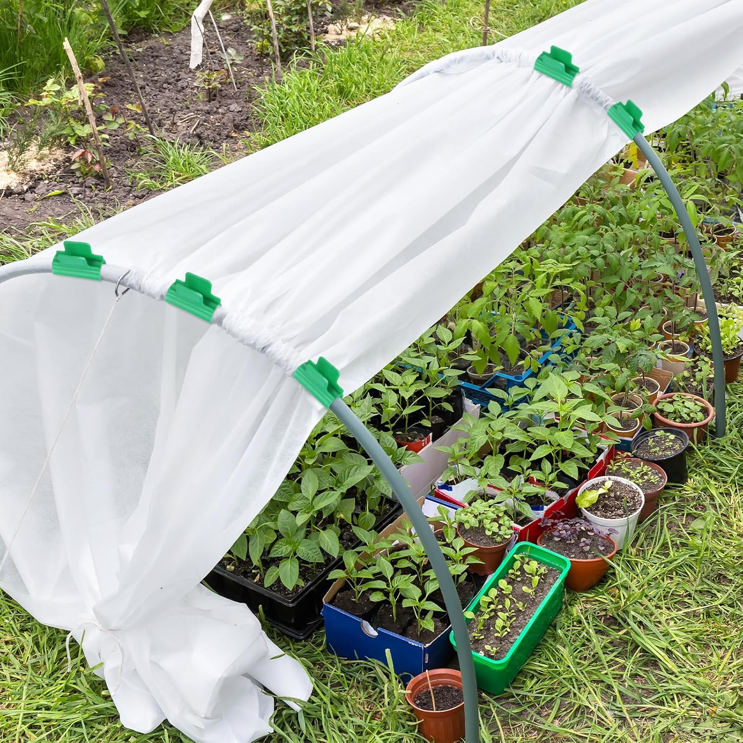 60-Pack Greenhouse Clamps for 1 Inch PVC Pipe, Greenhouse Film Clamps Shading Net Rod Clip for Garden Net/Row Cover/Greenhouse Plastic [Grass Green]