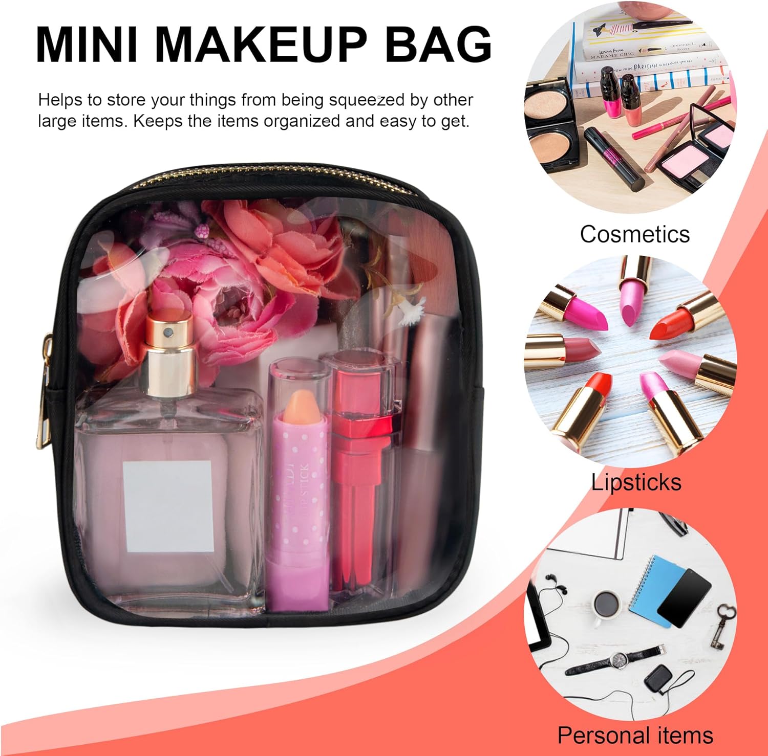 Clear Makeup Bag for Purse 2 Pcs Small Nylon Zipper Pouch Mini Travel Cosmetic Bag Clear Toiletry Bags for Traveling Cute Makeup Organizer for Women (2pcs black clear) - Image 3