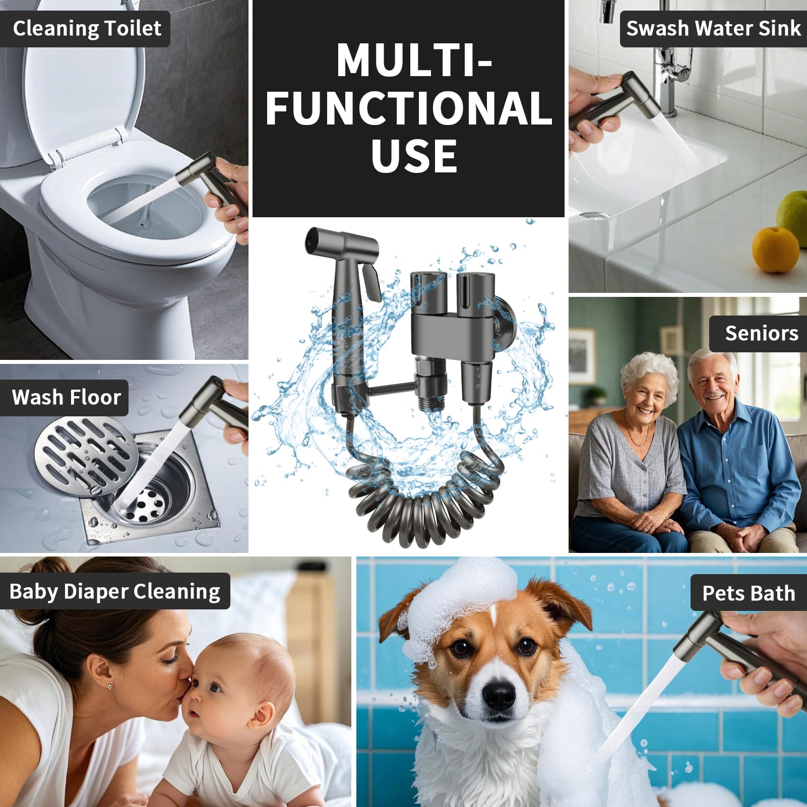 MI CASA Handheld Bidet Sprayer for Toilet Stainless Steel Bidet Sprayer Kit with 1-in-2-out Dual Control Valve Faucet and Hose or Feminine Wash - Image 4