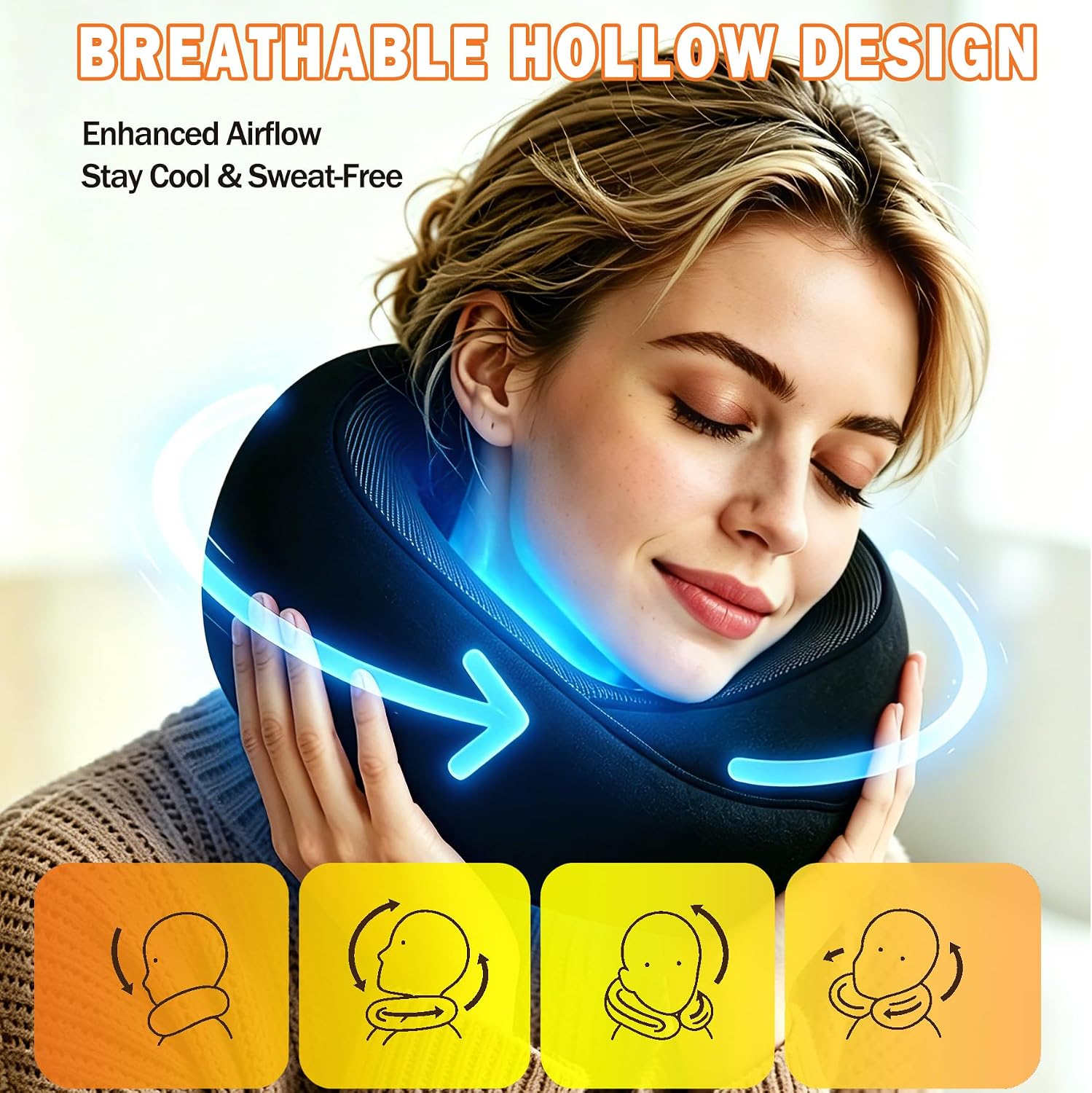 Travel Neck Pillow for Airplane, Airplane Neck Pillow Memory Foam, Ergonomic 360° Neck Support, Breathable Hollow Design, Lightweight Travel Pillow for Long Flights, Car, Office (Black, Oval)
