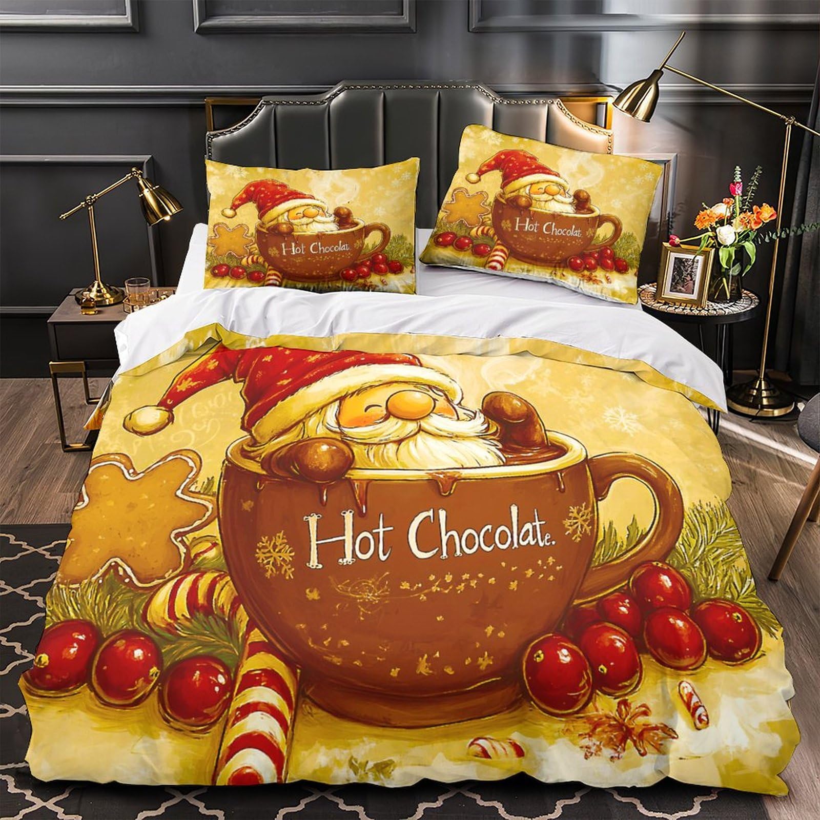 RIAVBAODG Elfin 3D Printed Duvet Cover Set Microfibre Comforter Cute Gnome Cover Soft Quilt Covers 3Pcs Bedding Sets with Pillowcase for Kids Girls Teens Single（140x200cm）