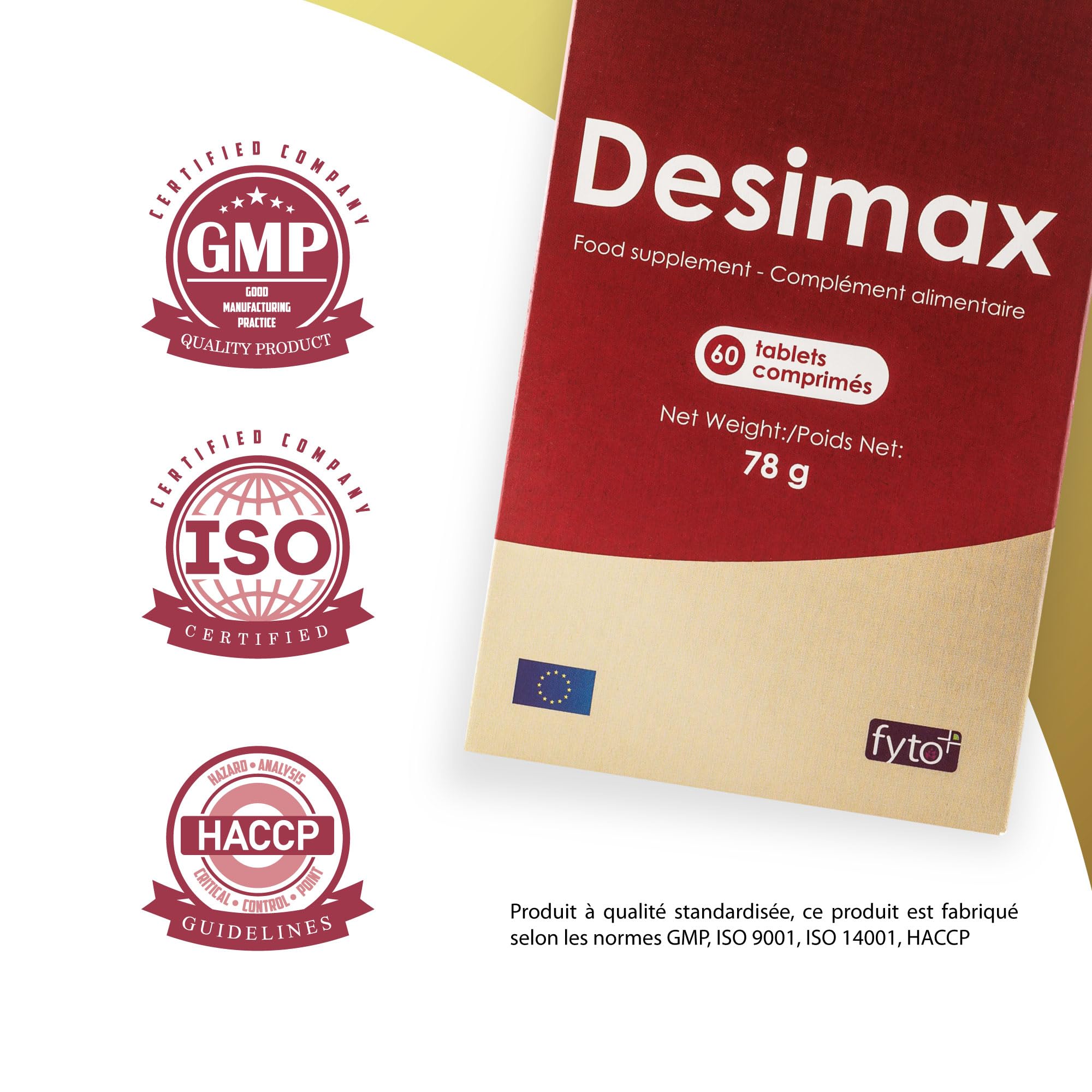 Desimax – Énergie, Libido & Vitalité Homme & Femme | Tribulus, Maca, Damiana, Ashwagandha, L-Arginine | 60 Comprimés | Vegan | Sans Gluten | Qualité GMP/ISO