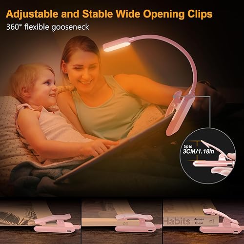 Miniatura 21 de Gritin Luz de libro recargable de 16 LED para leer en la cama, cuidado de los ojos, 3 temperaturas de color, brillo de atenuación continua, 80 horas