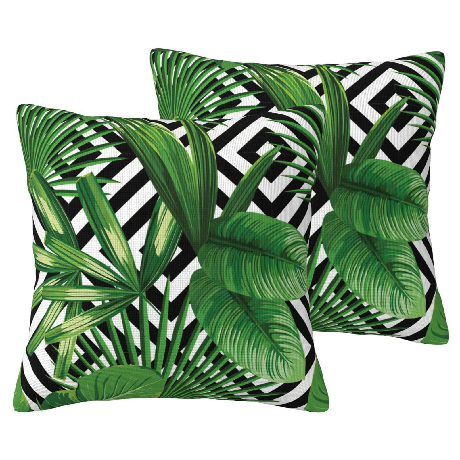Taies d'oreiller palmier en lin imitation lot de 2 pour la décoration végétale du salon