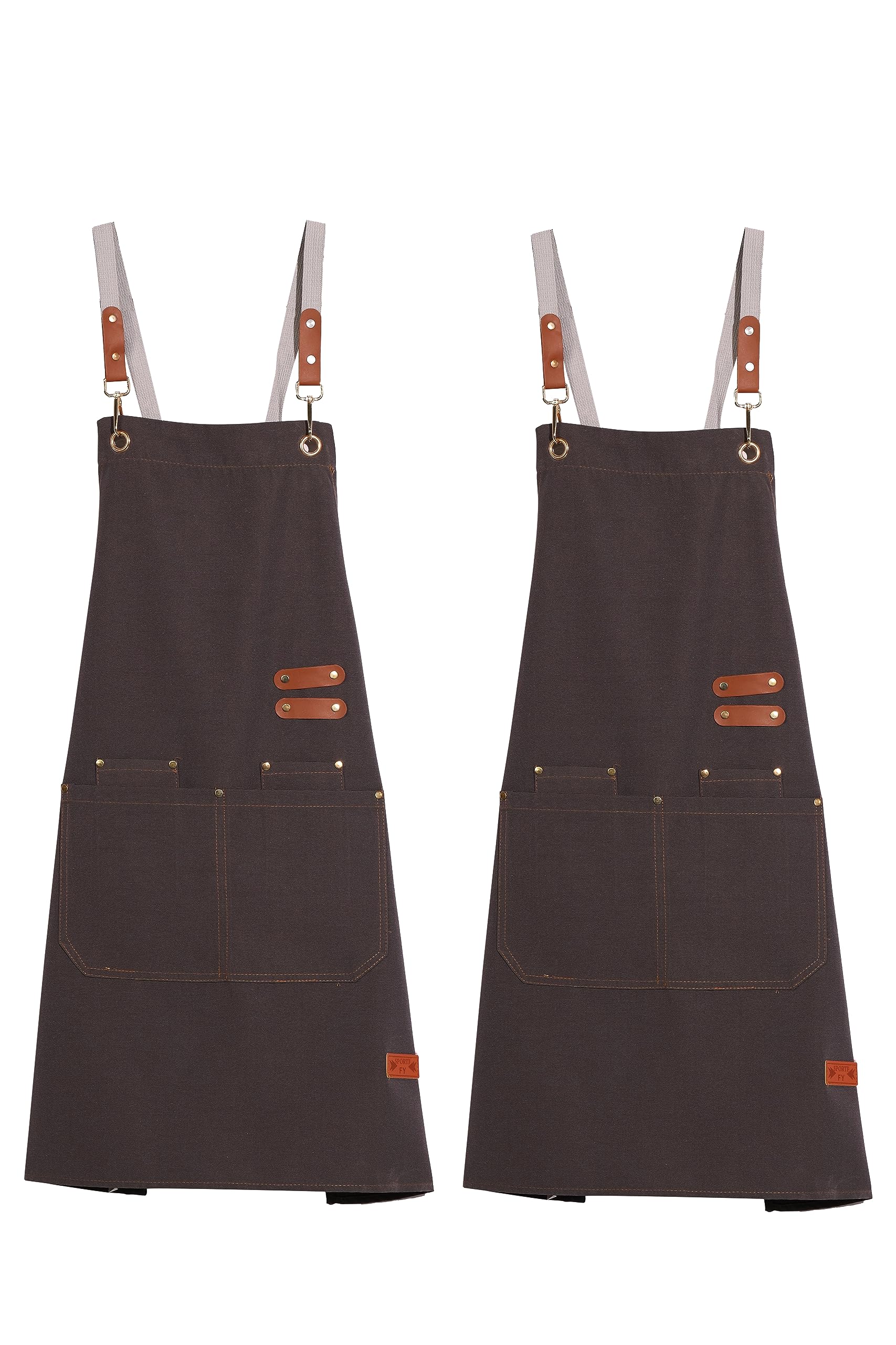 Chef Apron (Two-piece set)-Cross Back Apron for Men Women with Adjustable Straps and Large Pockets,Canvas