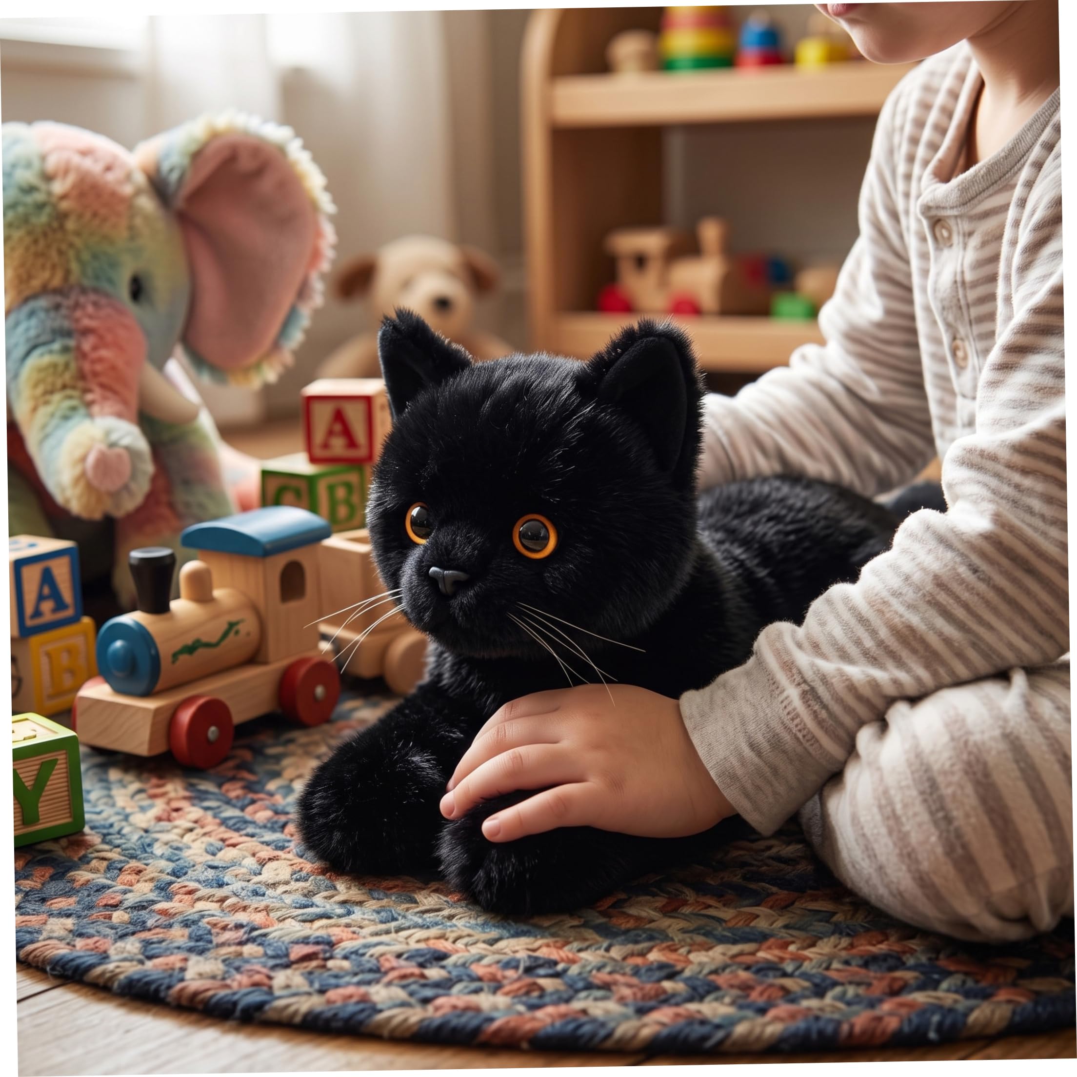 Gatto di pezza Peluche Gattino realistico Peluche Nero, 21, 7 pollici