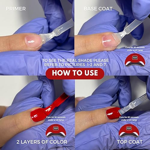 Miniatura 8 de Esmalte de gel rojo vivo, esmalte de uñas de gel natural con pigmentos orgánicos, esmalte de uñas de gel UV para remojar el esmalte de uñas de color