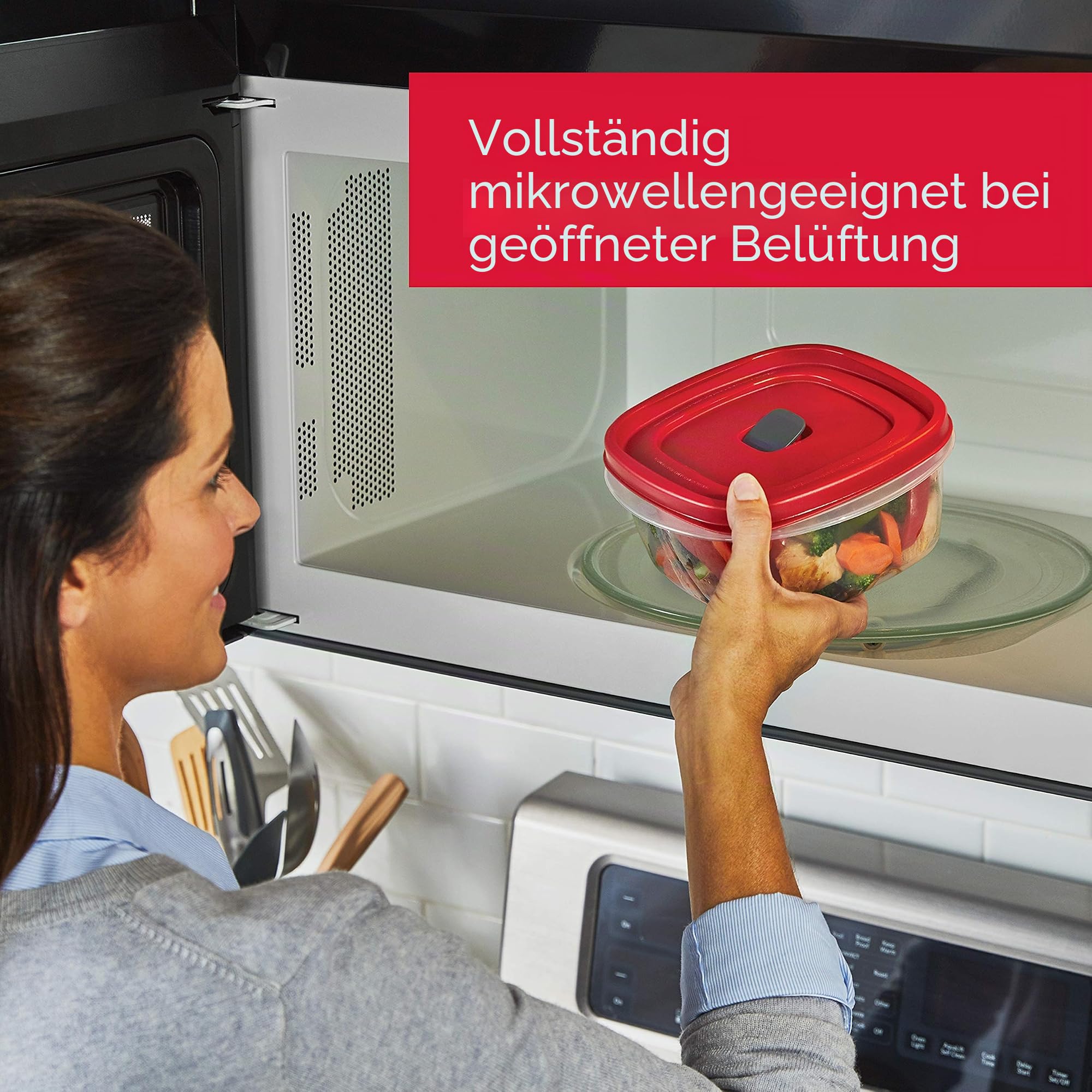 Rubbermaid 2108392 Leicht zu findende Deckel Frischhaltedosen mit belüfteten Deckeln, 8 (insgesamt 16 Stück), Kunststoff, Rot/Ausflug, einfarbig (Getaway Solids)