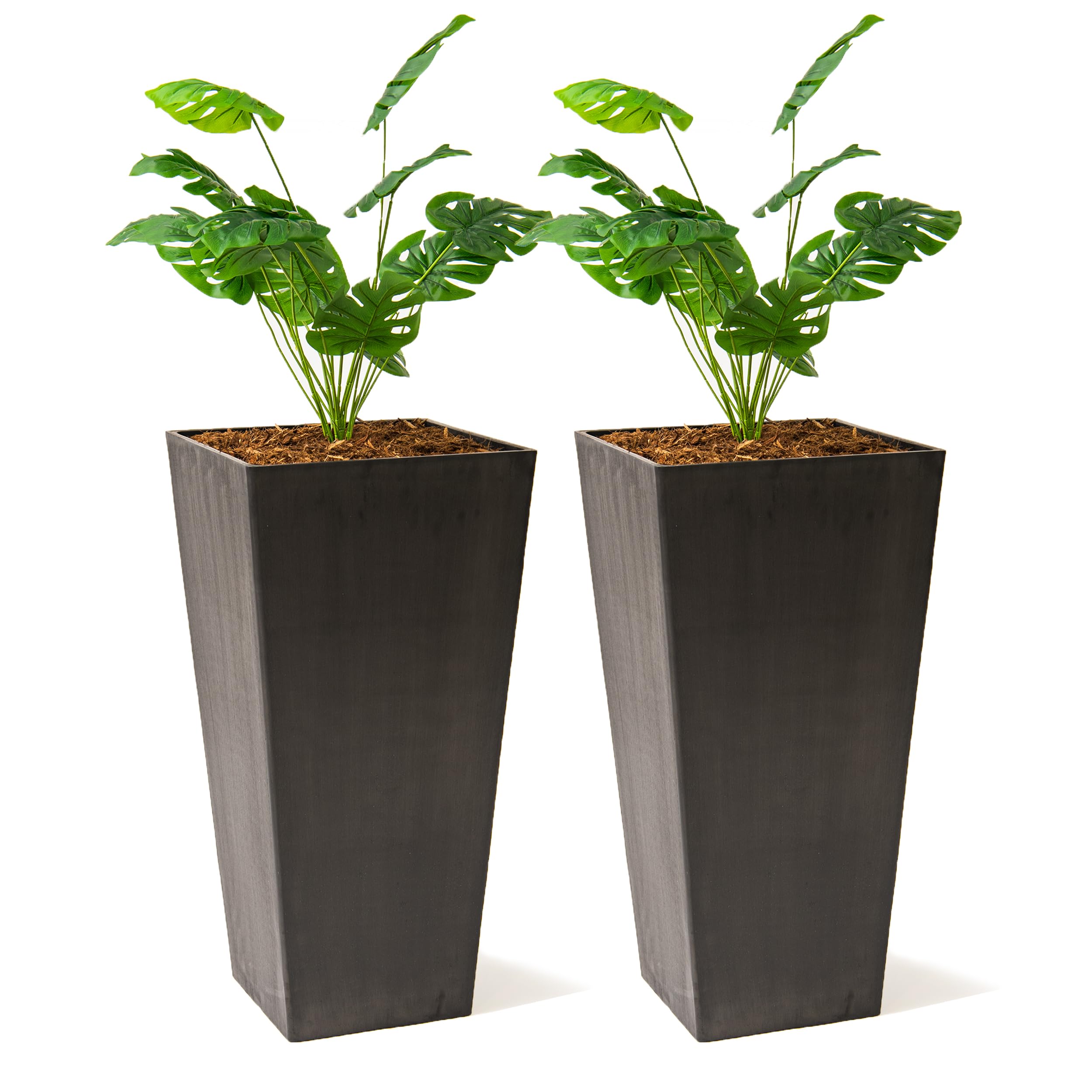 Photo 1 of *only 1* XBrand Modern 30-Inch Tall Square Planter, Modern Tapered, Perfect for Indoor & Outdoor, Patio Décor, Set of 2, Black
