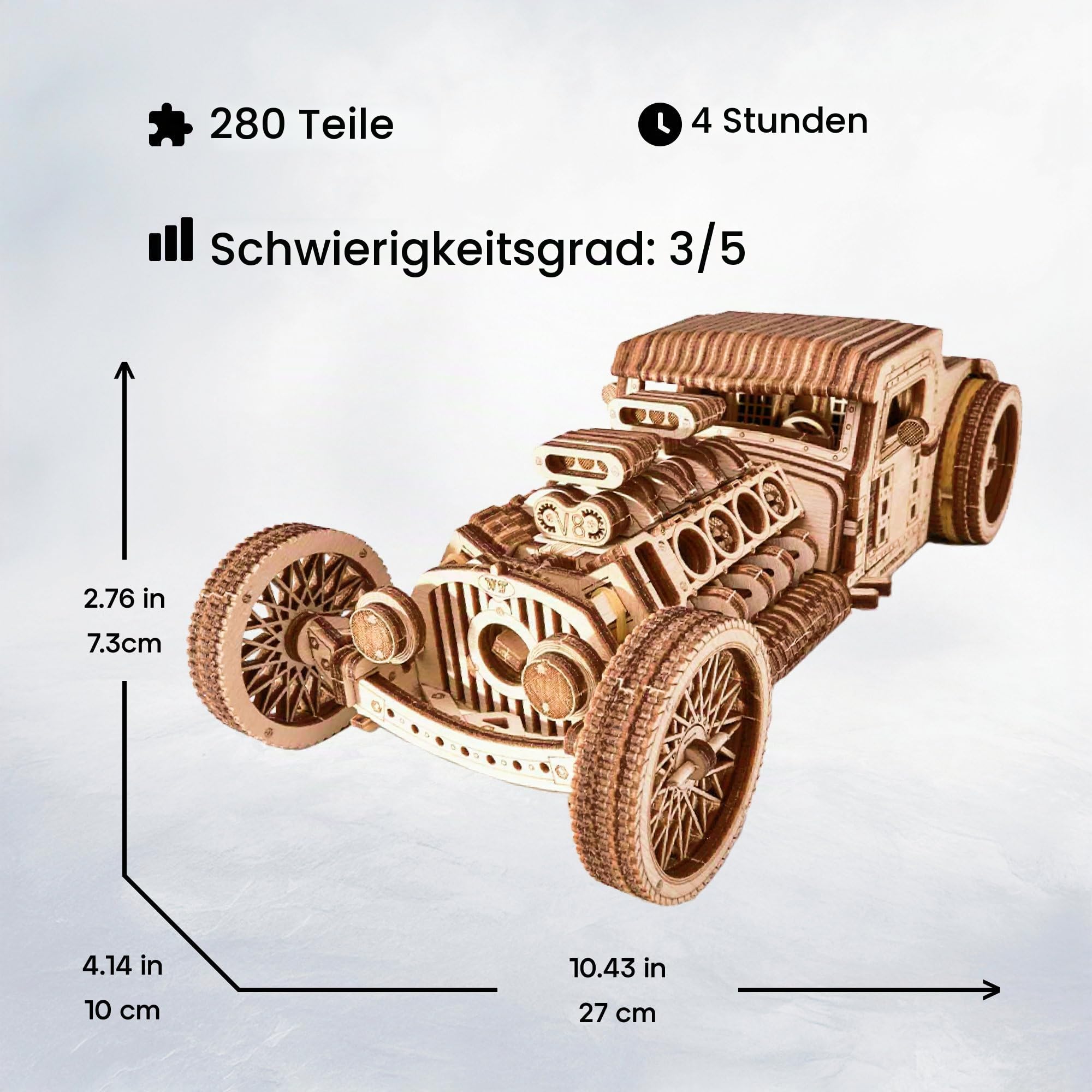 Wood Trick Frisiert Auto Holzmodellauto-Kit zum Bauen - Fahrten bis zu 9,7 m - Sehr detailliert und robust - Keine Batterien - 3D-Holzpuzzle - Mechanisch