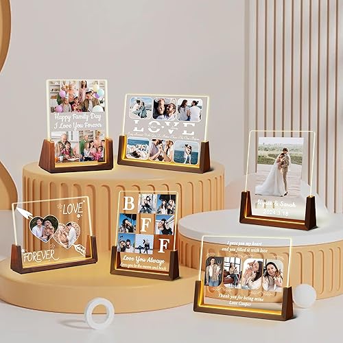 Miniatura 7 de Regalos de cumpleaños personalizados para parejas, para novio, novia, marido, esposa, marco de fotos iluminado con placa acrílica personalizada con