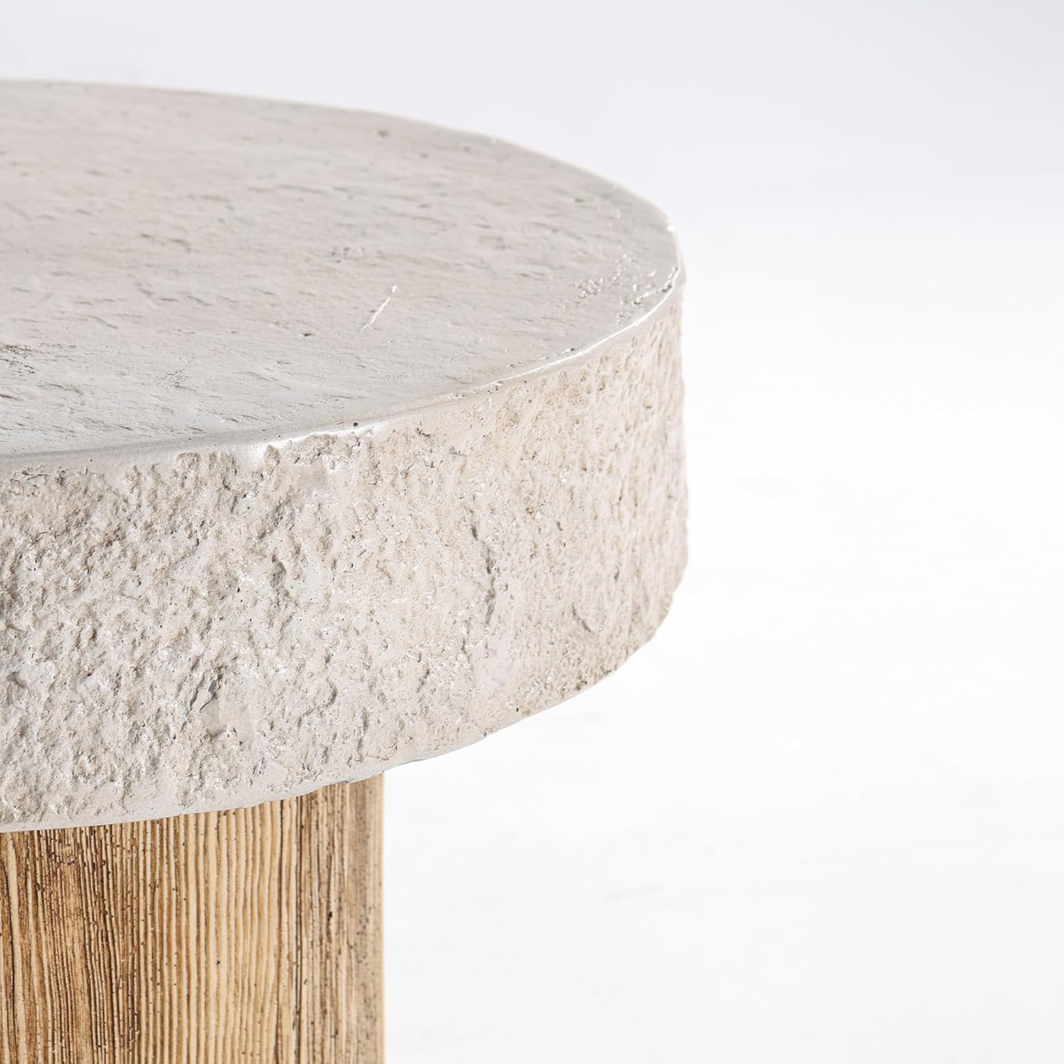SUNBURY Outdoor Concrete Coffee Table, 20" W Patio Dining Table, Outdoor MgO Table Round in Antique Beige Coffee Table for Patio, Garden, Backyard