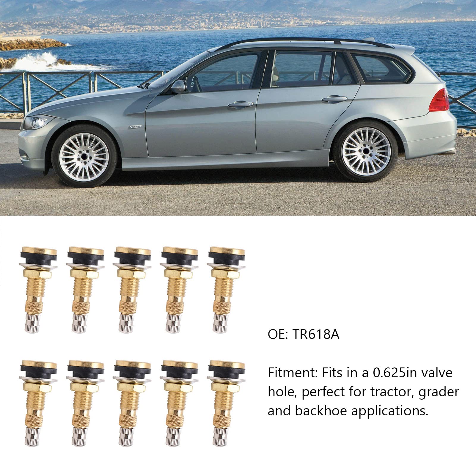 Valvole Pneumatici, 10 Pezzi Valvole per Pneumatici Tubeless in Ottone TR618A 1 7/8 Pollici per Trattore, 0.625 Pollici Foro Valvola per Zavorra Liquida